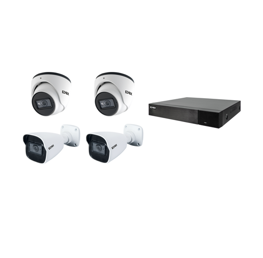 Vimar ELVOX 4pcs 2 MPx camera (2 Dome, 2 Bullet) 4CH PoE 6Mpx H.265 HDD 1TB NVR